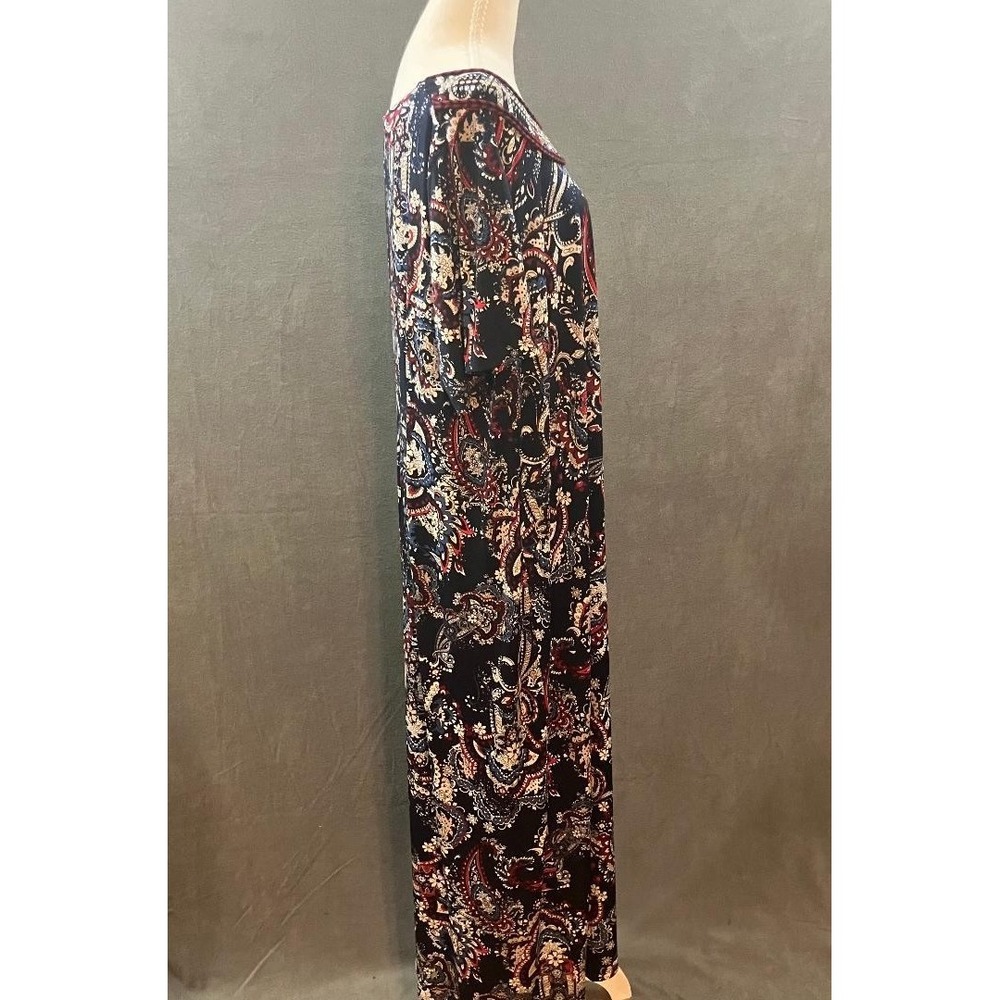 Catherines 1X Paisley Maxi Dress Beaded Neck Navy Blue Boho Whimsigoth Romantic - Picture 3 of 5